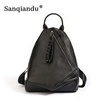 100% Leather Casual Backpack For Women Classic Student&#39;s Schoolbag Vintage Lady  - £64.22 GBP