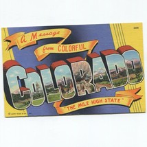 Vtg. Linen A Message From Colorful Colorado Postcard Mile High State Unposted - £3.89 GBP