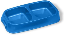 Double Dog Bowl Pet Supplies Cat Food Water Dish Feeder Plastic Blue Med... - £6.55 GBP