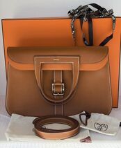 NIB Hermes Smooth Barenia Fauve/Orange 31cm Halzan Clutch/Messenger/Shou... - $11,999.99
