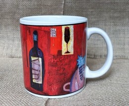 Vintage Cafe Espresso Red Merlot Wine Coffee Mug Cup Abstract Art Style - $17.82