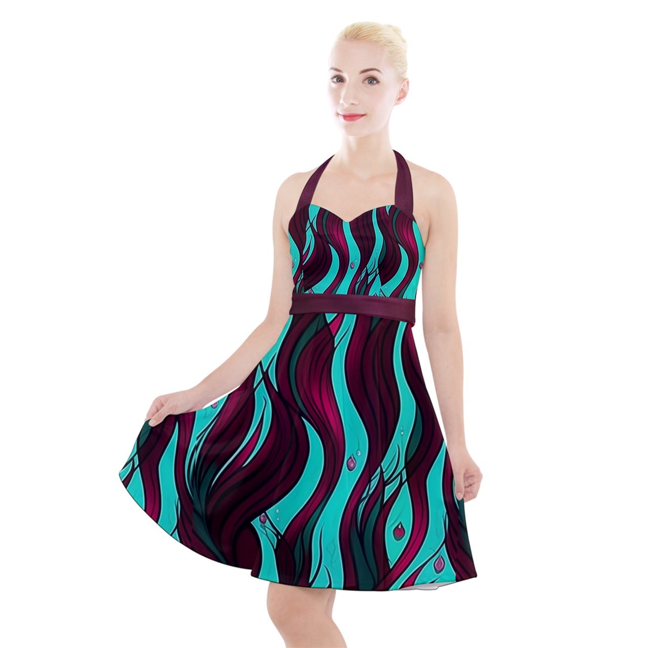 Primary image for NEW! Women's Vintage Modern Halter Party Swing Dress Regular and Plus Available!