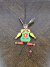 Vintage Wood Bunny Rabbit Jumping Jack Pull String Toy Made in Austria  - $10.90