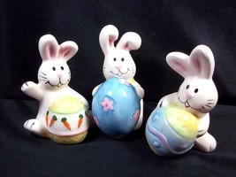 Set of 3 china Easter bunnies with eggs - £7.75 GBP