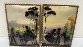 Vtg Pair 8x6 Silhouette Reverse Convex Glass Pictures Boy/Girl Wall Decor - $927.45 MXN