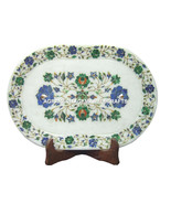 15&quot;x9&quot; White Marble Tray Lapis Lazuli Malachite Inlay Handicraft Art Dec... - £336.61 GBP