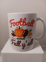 White Coffee Mug UV DTF Sticker Applied, 11oz, Football and Fall Y&#39;all - $12.43