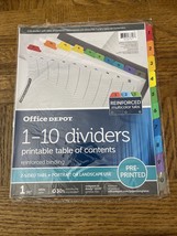 Office Depot 1-10 Dividers W/ Printable Table Of Contents - £6.14 GBP