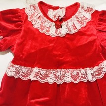 Girls Vintage EVY Red Velvet White Lace Fancy Frilly Dress Sz 4T - $25.46