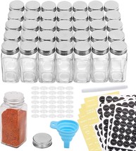 Glass Spice Jars With Spice Labels, Empty Sq.Are Spice Bottles, Shaker Lids, - £35.78 GBP