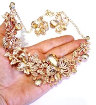 Topaz Crystal Choker, Necklace Earring Set, Rhinestone Pageant Jewelry, Gift for - £39.15 GBP