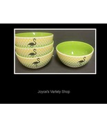 Ceramic Decor Cereal Soup Bowls Flamingo Green &amp; Yellow Design 6&quot; Set of 4 - £24.02 GBP