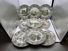 Set of 9 Adams CURRIER &amp; IVES Gray Multicolor Dinner Plates - $269.99