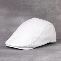 Spring/Winter Unisex Leather Beret Hats Men Women White/Blue Peaked Cap Male Thi - £95.83 GBP