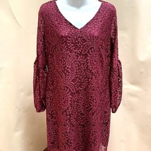NY Collection Sz PL Dress Purple Lace Sheath Bishop Puff Sleeve Petite L... - $21.55
