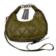 LaTerre Purse Shoulder Bar Olive Green Faux Leather Woven Quilted Crescent Y2K - $37.04