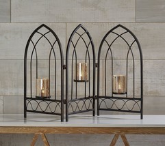 3-Panel Metal Screen w/ Mercury Glass Votives by Valerie in Bronze/Silver - £50.39 GBP