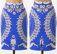 Yoana Baraschi Gilded Estate Pencil Skirt Anthropologie 10 Royal Blue - £27.37 GBP