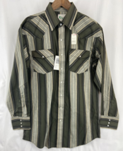 Vintage Key Men&#39;s Size LT Striped Western Long Sleeve Shirt Pearl Snap Button - £33.60 GBP