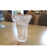 Crystal Glass Floral Vase Flared 10.25&quot;H Ribbed - $16.78