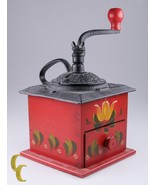 Vintage Hand Painted Wood/Cast Iron Coffee Grinder with Red Floral Design - $341.21 CAD