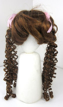 Vintage Tallina&#39;s Doll Wig Style AM91 13&quot; Auburn Brown Curly Pigtails Pink Bows - £11.41 GBP