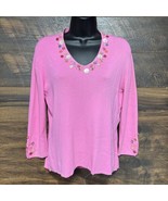 K•K•I•T Vintage Sweater Top Pink Button and Beaded Shirt Long Sleeve Pul... - $26.65