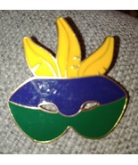 MARDI GRAS MASK CARNIVAL PIN BROOCH PURPLE GREEN YELLOW GOLD TONE - €7,60 EUR