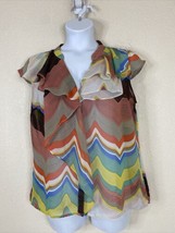 Worthington Womens Size XL Sheer Colorful Striped Ruffle Button Front Blouse - £5.61 GBP