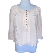 MUDD BLUSH PINK LACE DETAIL 1/2 BUTTON FRONT LIGHTWEIGHT LONG SLEEVE BLO... - $7.41