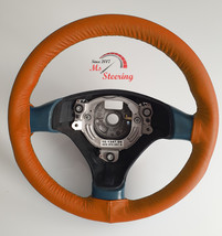 Fits Honda Honda Civic Type S - Orange Leather Steering Wheel Cover Black Sea - £39.33 GBP