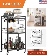 Modular Bar Cart with Easy Assembly &amp; Wine Glass Storage – Modern Home E... - $60.00