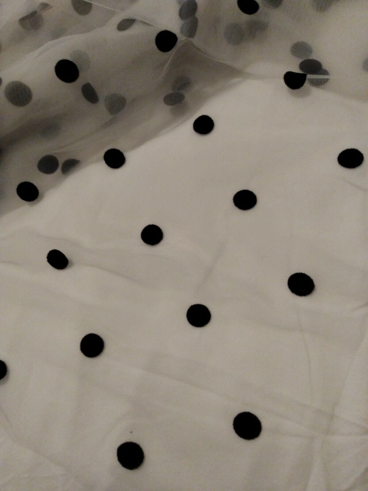 Primary image for 3.3YDS X 54 INCH WHITE VEILING W/ 3/4 INCH VELVETY BLACK DOTS