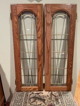 Vintage Pair Bookcase Hutch Cabinet Door or Windows 34&quot;x11-1/4&quot; Oak Hard... - £168.16 GBP