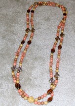 Vintage &#39;80&#39;s Pink Bead Double Strand Necklace - £5.50 GBP