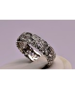 Platinum Ring w Diamond Vintage Eternity Leaf Wedding Band Size 8 - $1,971.13