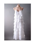 White Ruffle Tiered Layer Cotton Spaghetti Strap Bohemian Long Sundress ... - £52.33 GBP