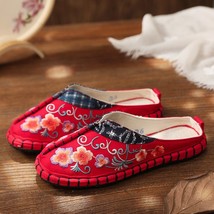 Veowalk Floral Embroidered Women Canvas Flat Espadrilles Slippers Retro Japanese - £31.20 GBP