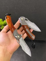 Handmade VG10 Damascus Folding Pocket Knife - Wood Handle for Camping &amp; ... - $86.13