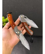 Handmade VG10 Damascus Folding Pocket Knife - Wood Handle for Camping &amp; ... - $1,612.36 MXN