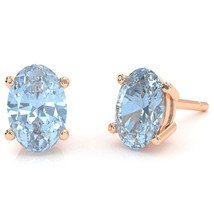 Aquamarine 7x5mm Oval Stud Earrings in 10k Rose Gold - $319.00