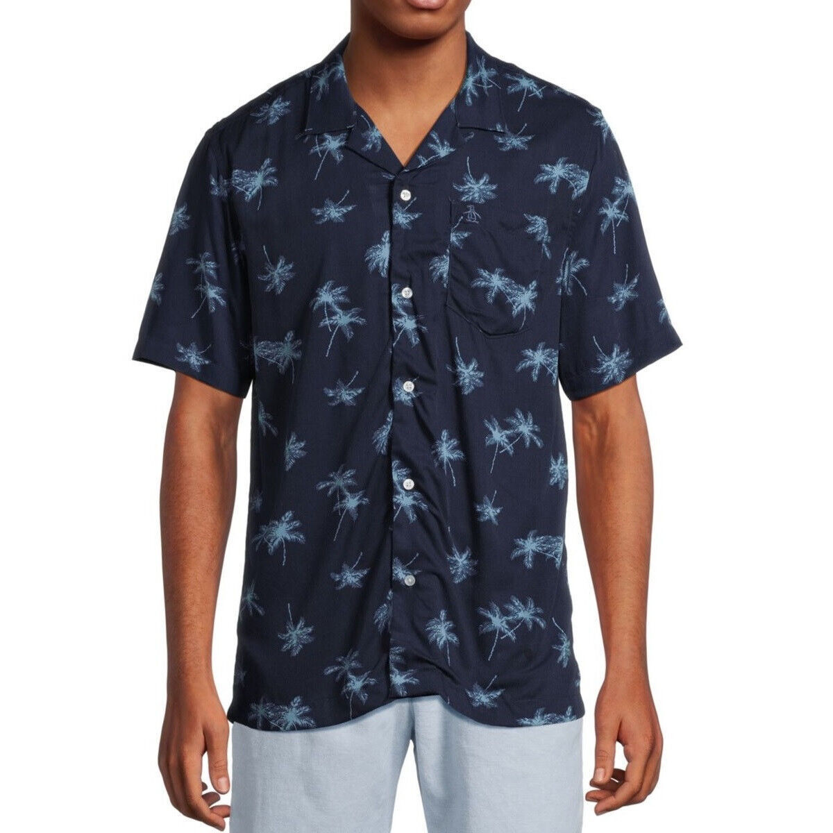 Original Penguin Men&#39;s Short Sleeve Palm Trees Print Viscose Camp Shirt ... - $39.12