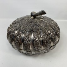 Vtg 1960s Highlands Silver Plated Covered Pumpkin Shaped Trinket Box/Can... - £17.93 GBP