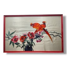 Silk Embroidery Birds Flowers Tree Framed Picture Chinese Japanese 22&quot;x14&quot; S2 - £62.61 GBP