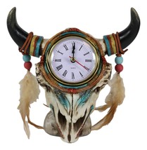 Southwestern Indian Dreamcatcher Feathers Steer Cow Skull Desktop Table Clock - £21.23 GBP