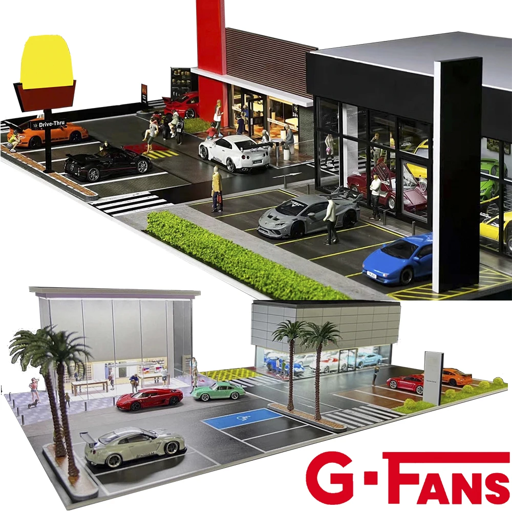 1:64 G Fans Car Dioramas Parking Lot Led Lights Display Collection Usb Connector - £34.33 GBP