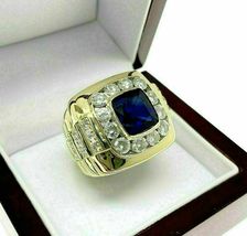 3.20Ct Cushion Cut Blue Sapphire &amp; Diamond Men&#39;s Pinky Ring 14K Yellow Gold Over - £94.98 GBP