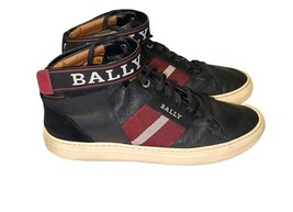 Bally Switzerland Leather High Top Sneakers Black Red Stripe Men’s US 9 Designer image 5