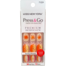 NEW Kiss Nails Impress Press Manicure Short Gel Orange White Pink Ombre Glitter - £11.93 GBP