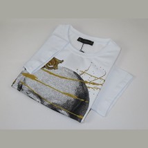 Men LAVERITA European Fashion Crew Shirt Rhine Stones Skeletons 93356 White image 7